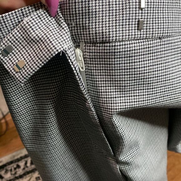 Worthington Houndstooth Pants grey black White Side Slit Hems - Picture 8 of 11